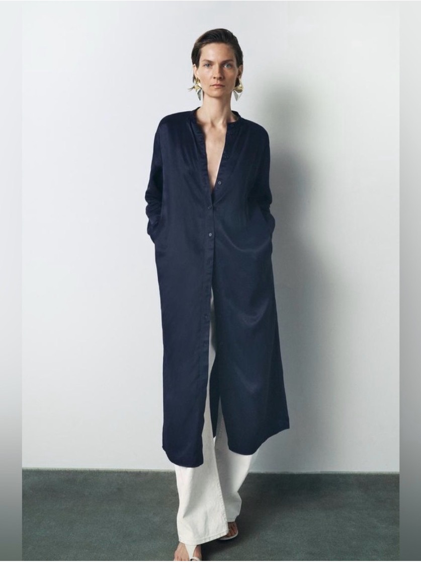 Nwt Zara Satin Button-Front Dress